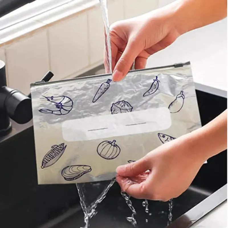 2026 New Resealable Vacuum Zipper Pouches for Food, Stand Up Foil Sealable Bags with Label and Zip Lock for Vegetable Fruit Meat