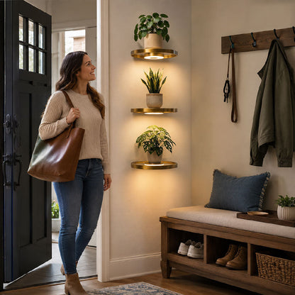 🌟Floating wall shelf with built-in ambient LED lights and battery🌲