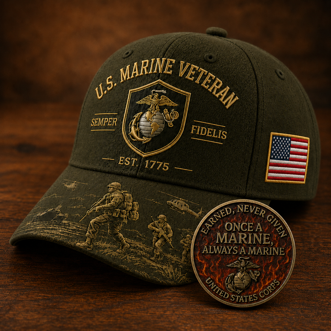 U.S. Marine Veteran Semper Fidelis Commemorative Cap 🎁 Free Honor Coin With Every Cap Purchase