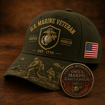 U.S. Marine Veteran Semper Fidelis Commemorative Cap 🎁 Free Honor Coin With Every Cap Purchase