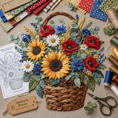 🔥HOT SALE 50% OFF - 🌸Floral Basket Patchwork DIY Kit | 3D Layered Fabric Flower Art Craft for Home Decor & Gifts