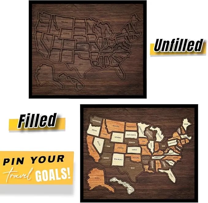 🔥Last Day 49% OFF -❤️Wooden USA Travel Map Puzzle🧩A Stylish Way to Track Your Journey & Memories