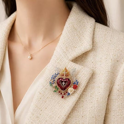 ❤️ Sacred Heart Floral Gemstone Brooch | Vintage Palace-Inspired Statement Pin