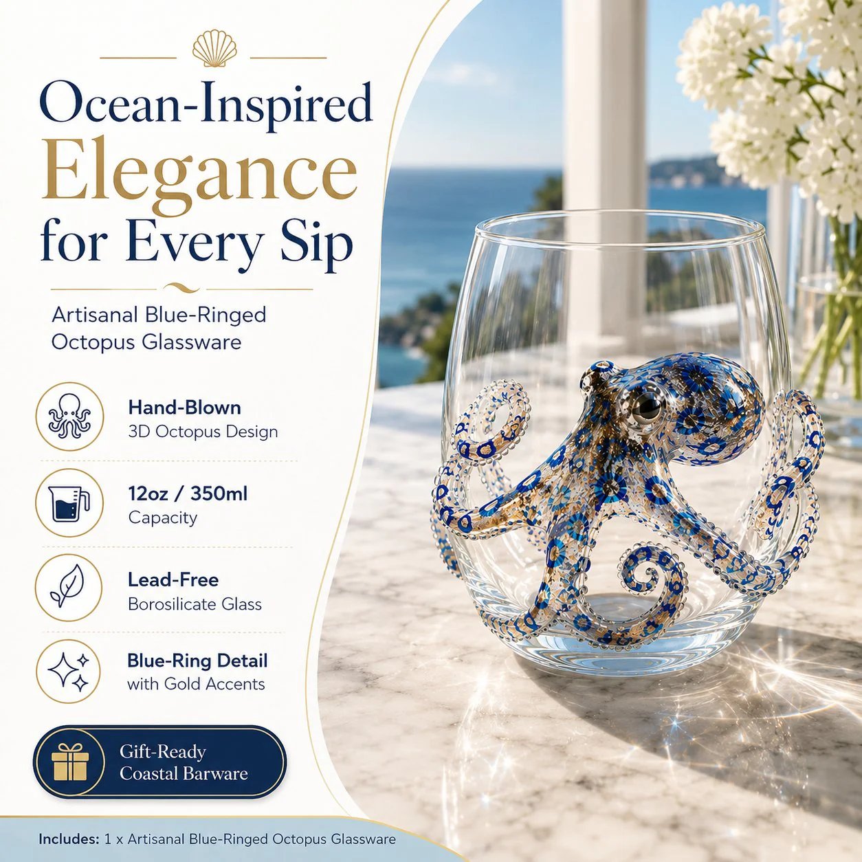 🎁The Perfect Beach House Gift🌊3D Ocean Animal Artisan Glassware Collection