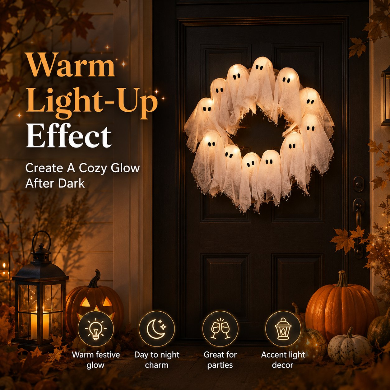 Light-Up Halloween Ghost Wreath