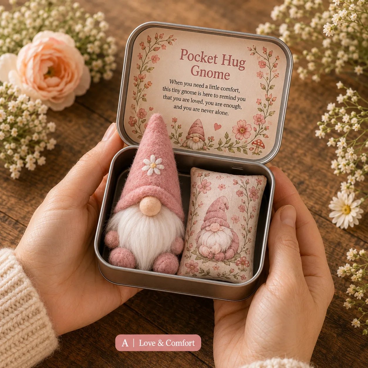 🔥 HOT SALE 49% OFF – 💌 Pocket Hug Gnome Comfort Gift Tin | Mini Plush Keepsake with Heartfelt Message, Matching Cushion & Protective Metal Case 🧸✨