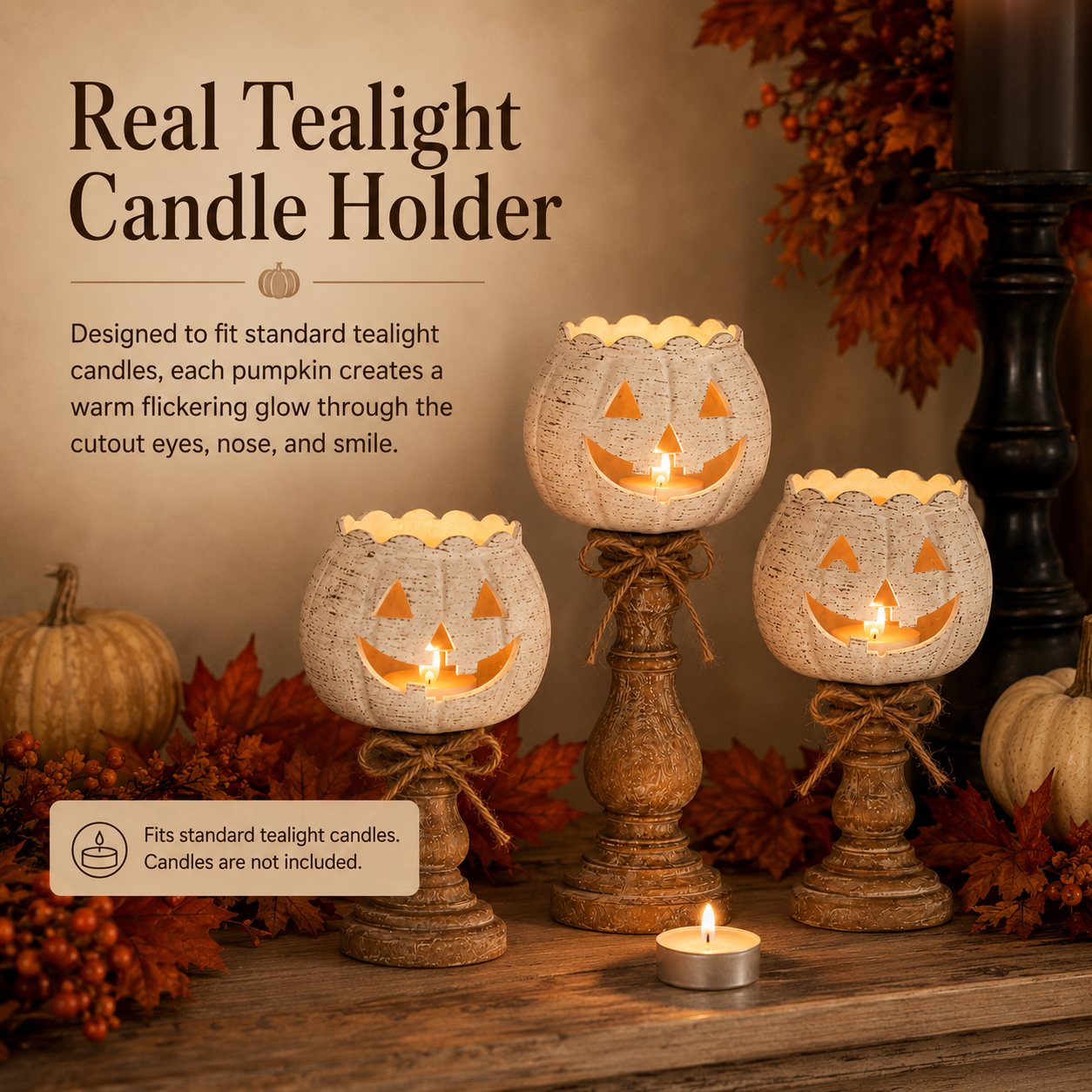 🎃2026 Bestseller✨Rustic White Pumpkin Tealight Candle Holder 🔥