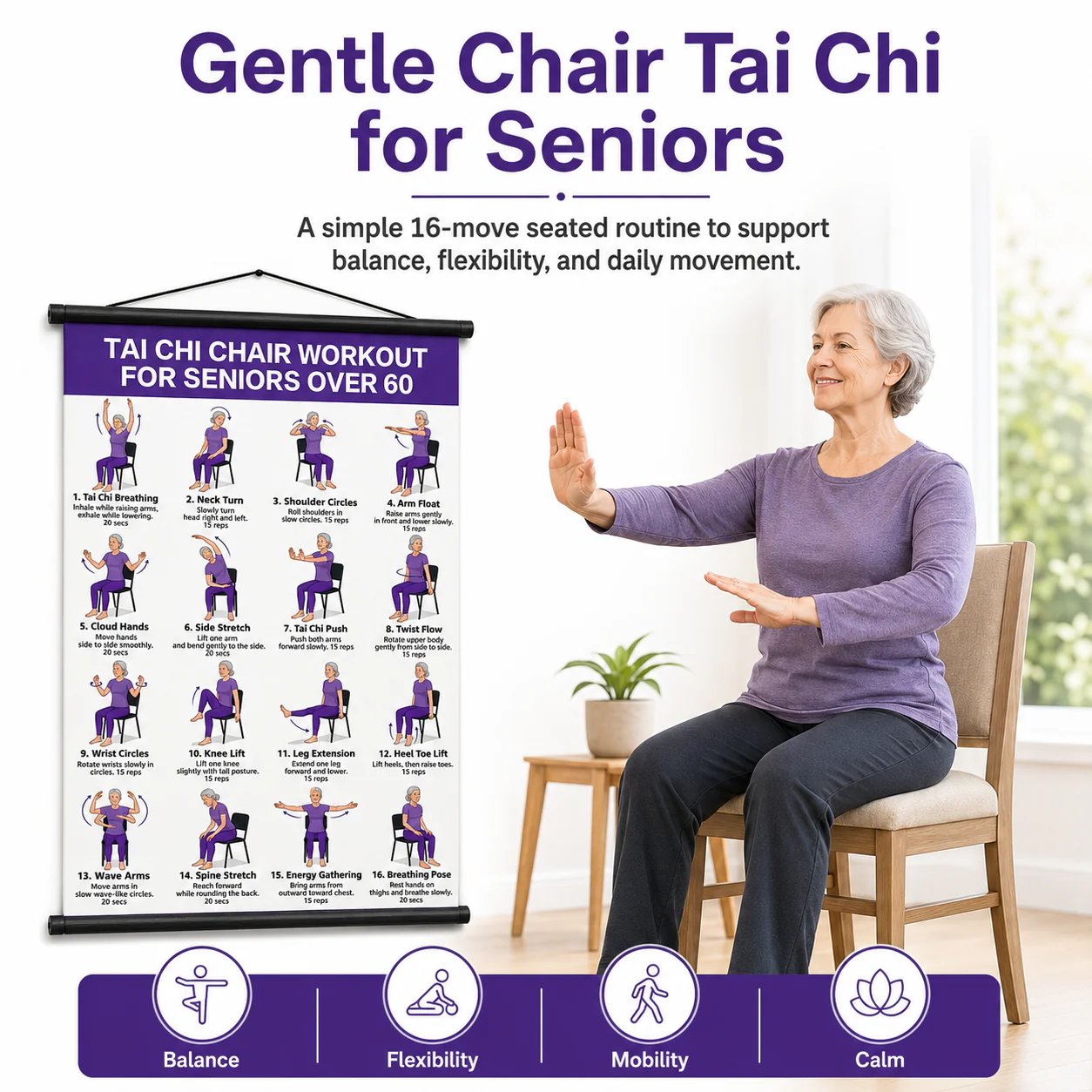 ⭐Tai Chi Chair Workout Chart for Seniors (16 x 24 inches)