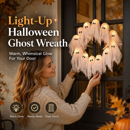 Light-Up Halloween Ghost Wreath