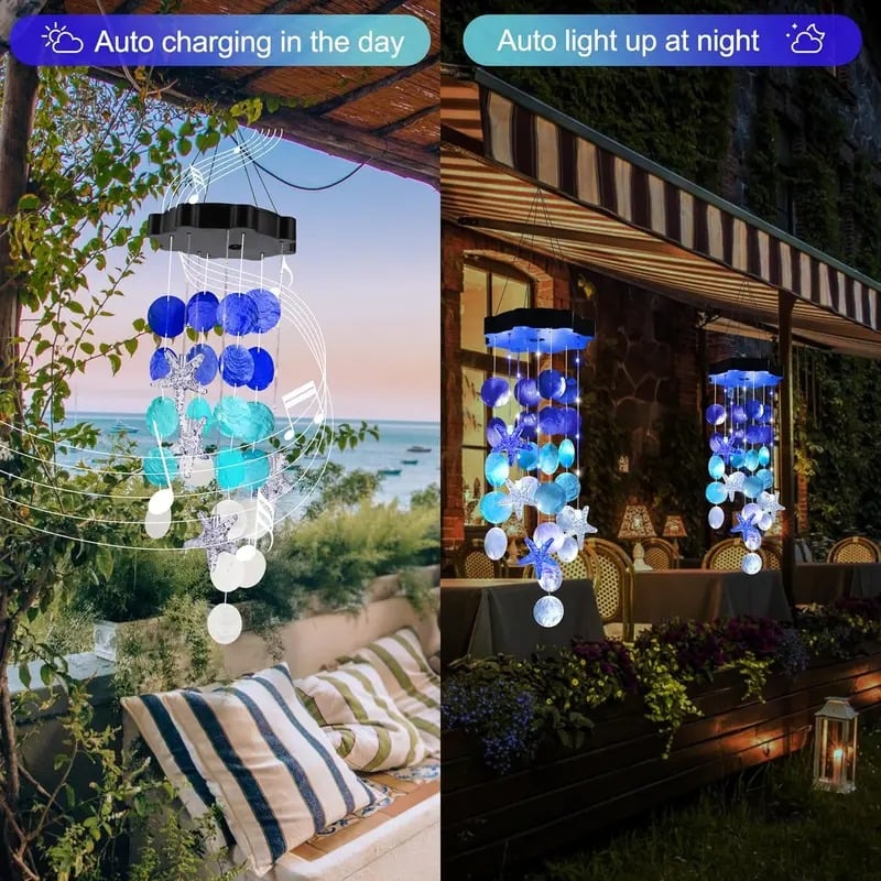 Solar-Powered Seashell Wind Chime Light