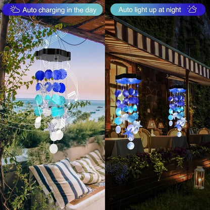 Solar-Powered Seashell Wind Chime Light