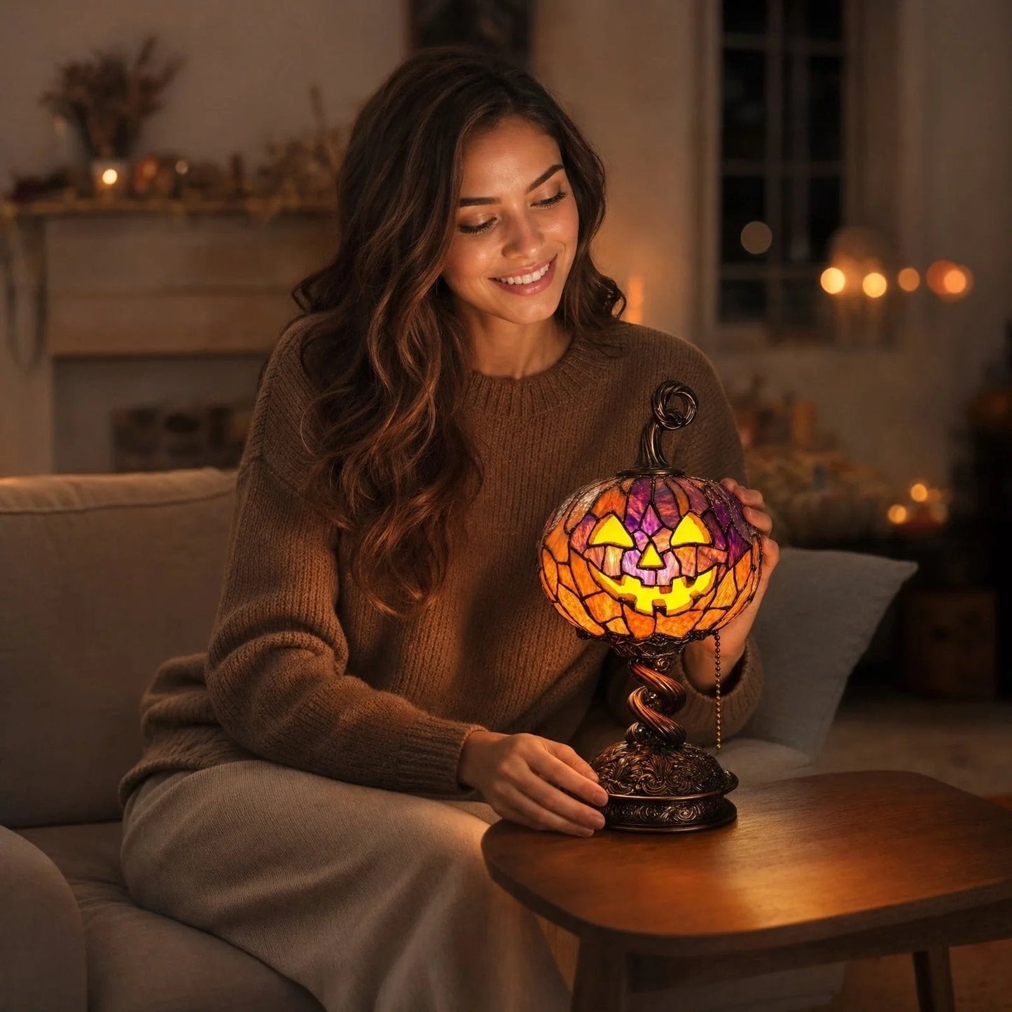 🎃Halloween Stained Glass Style Pumpkin Table Lamp✨✨
