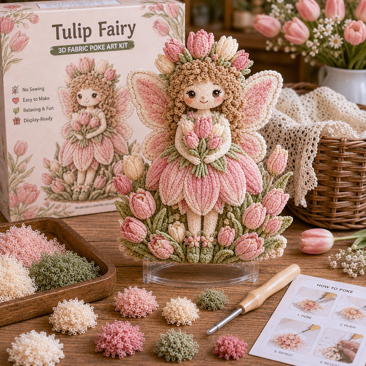 🔥HOT SALE 49% OFF – 🌸🧚‍♀️ Flower Fairy 3D Fabric Poke Art Kit | No-Sew Fluffy Fabric Craft with Raised Floral Texture & Display-Ready Fairy Decor ✨