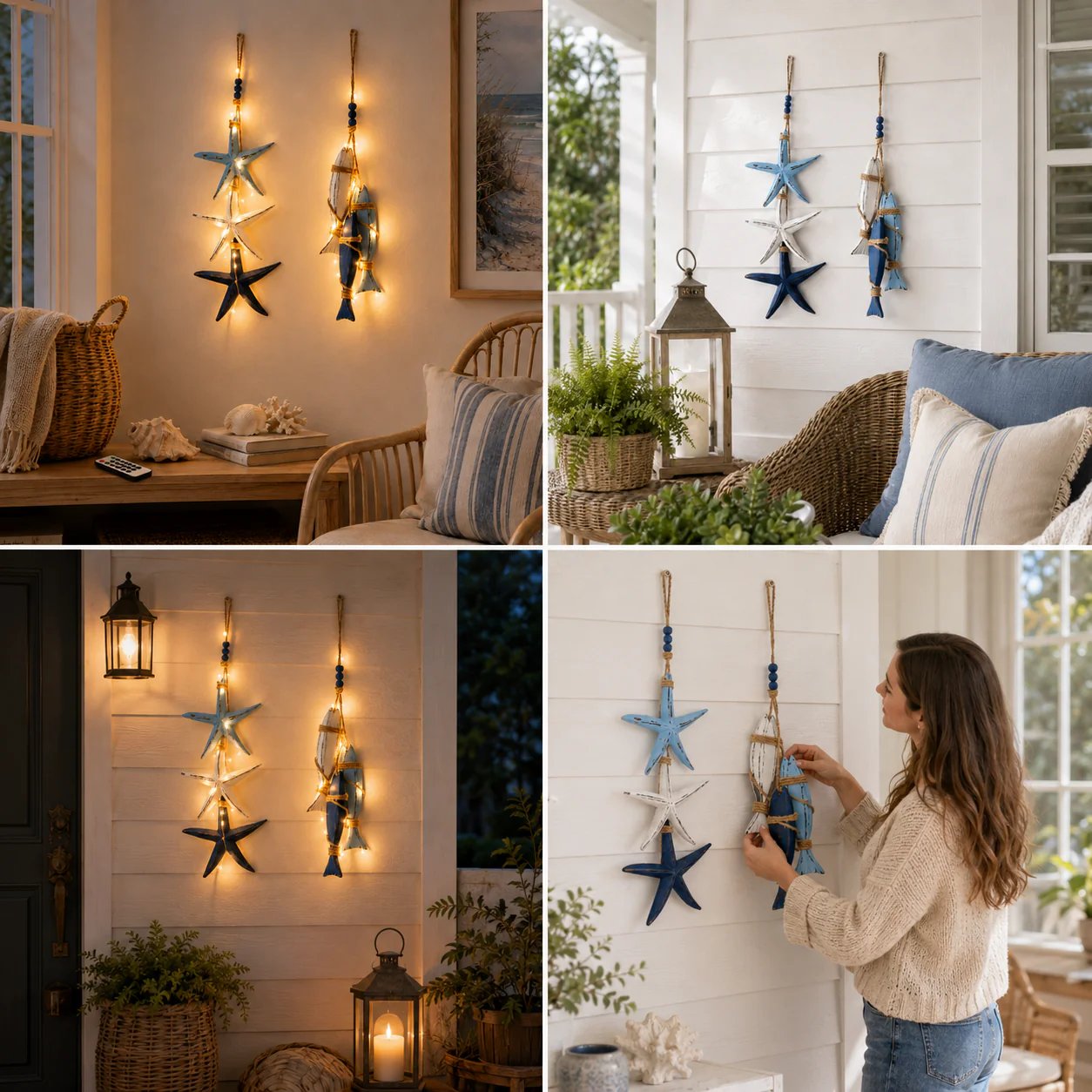 ⭐2026 HOT SALE🐟🌊Lighted Coastal Wooden Starfish & Fish Hanging Decor