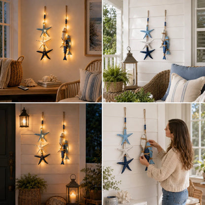 ⭐2026 HOT SALE🐟🌊Lighted Coastal Wooden Starfish & Fish Hanging Decor