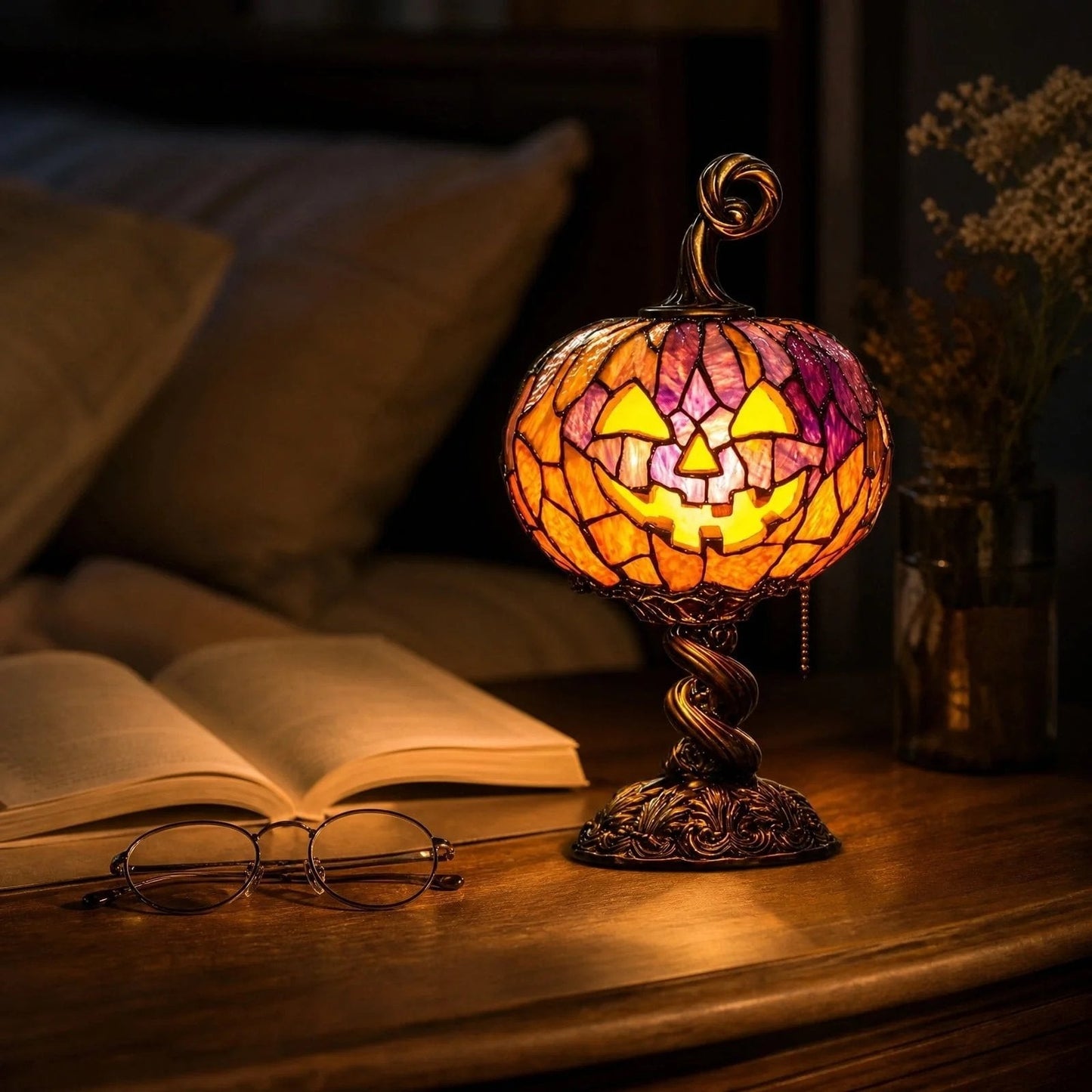 🎃Halloween Stained Glass Style Pumpkin Table Lamp✨✨
