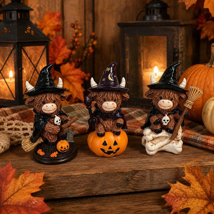 🔥Last Day 50% OFF 🐮Halloween Highland Cow Witch Ornament – Spooky-Cute Tabletop Decor for Mantel, Shelf & Candy Station