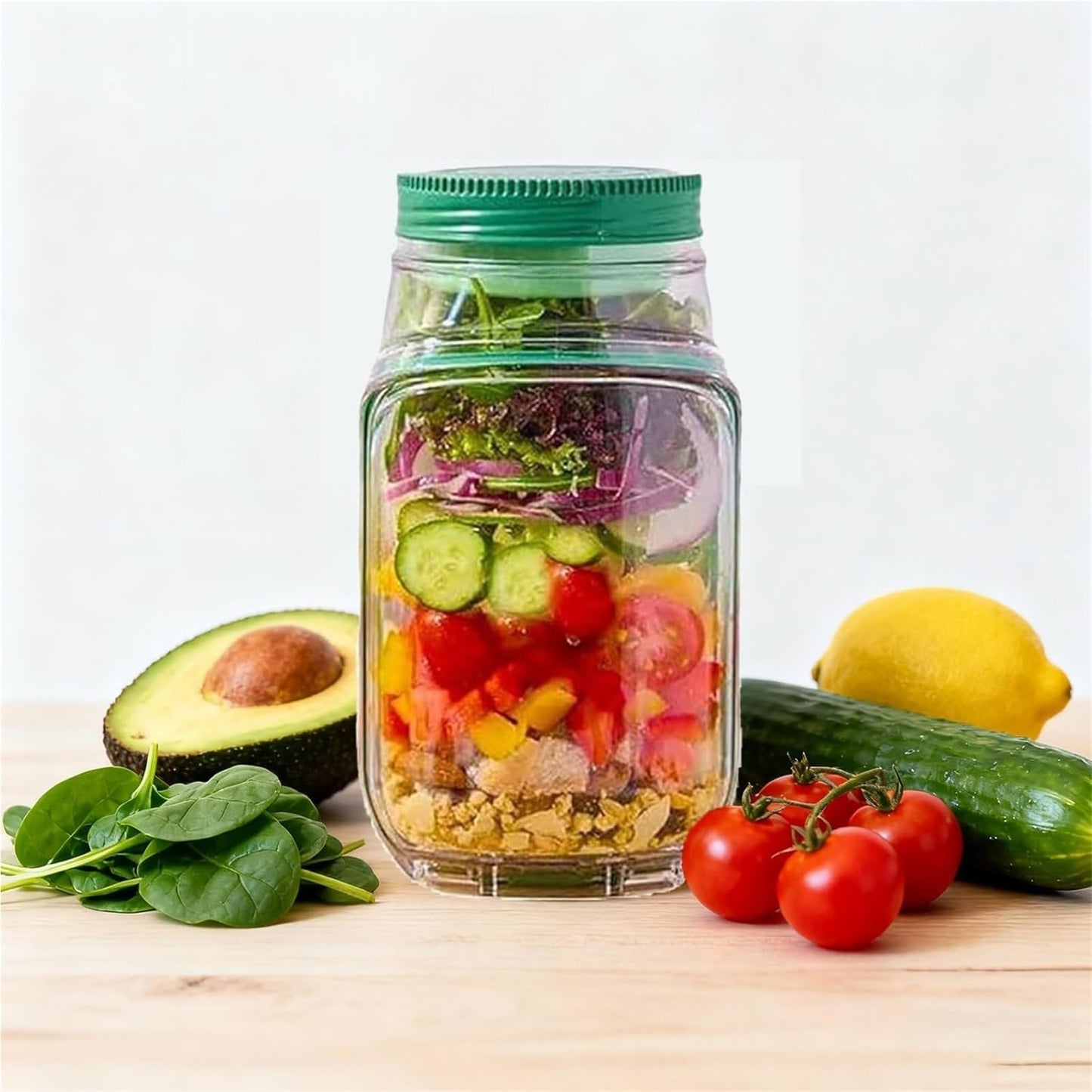 Hot Sale 60% OFF Salad Pod – Leakproof Mason Jar Style Salad Container with Side Hatch Bowl Design