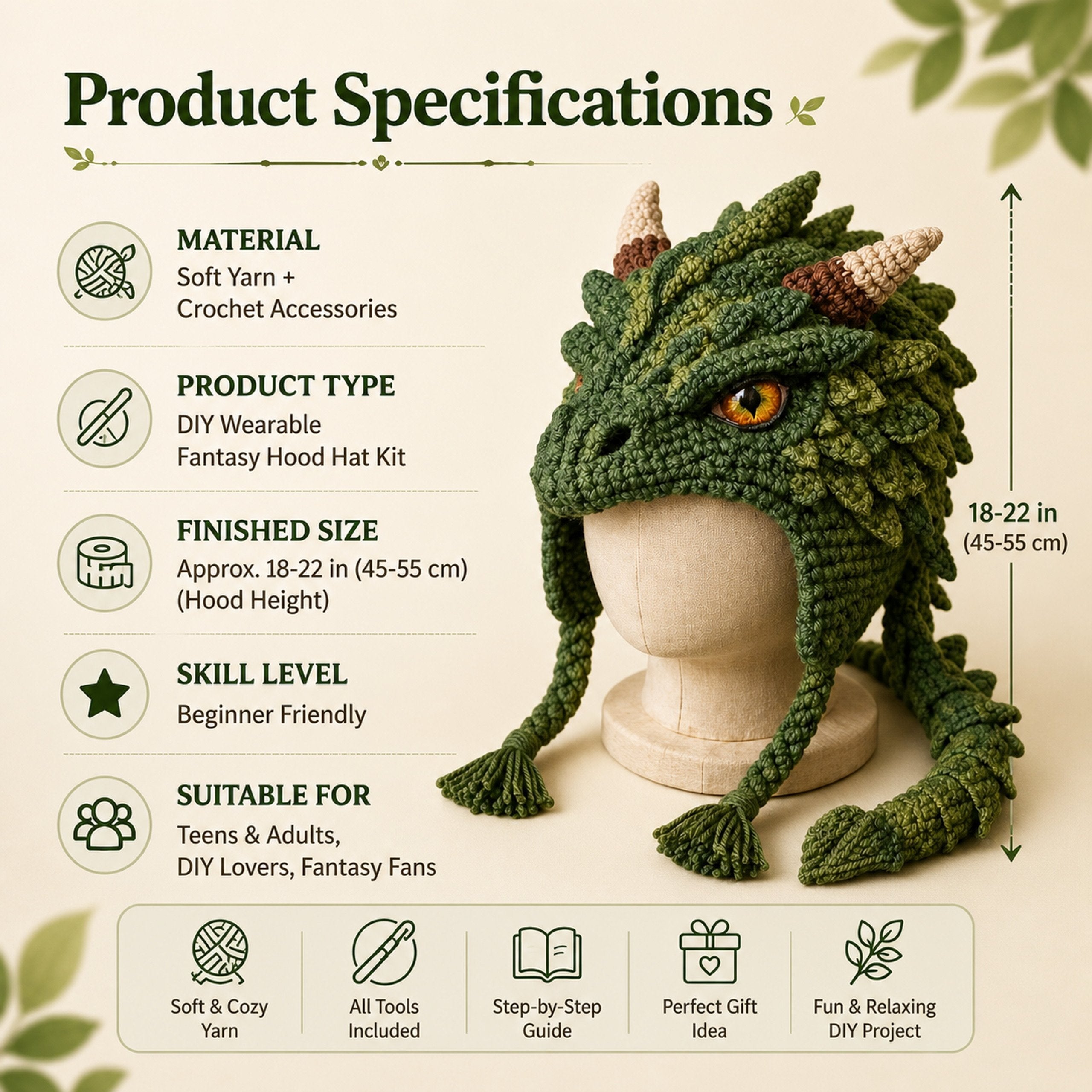 🔥LAST DAY 50% OFF - 🧵 Fantasy Hood Hat DIY Crochet Kit – Create Your Own Magical Wearable Character Hat