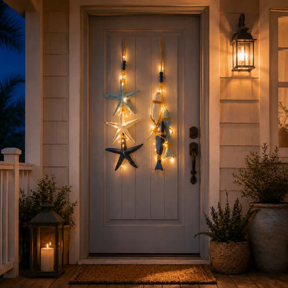 ⭐2026 HOT SALE🐟🌊Lighted Coastal Wooden Starfish & Fish Hanging Decor