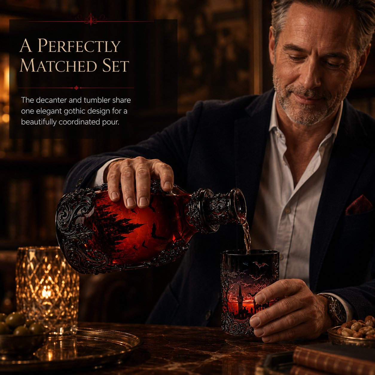 🔥HOT SALE  49% OFF - 🦇🍺Gothic Vampire Castle Whisky Decanter & Tumbler