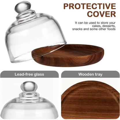 🍰 Mini Glass Dessert Dome with Wooden Base
