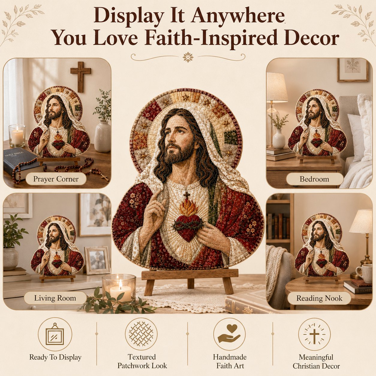 ✝️🧵 Premium Handmade Patchwork Jesus DIY Kit | High-Quality Layered Fabric with Stitched Details DIY Handmade Devotional Decor 🕊️✨