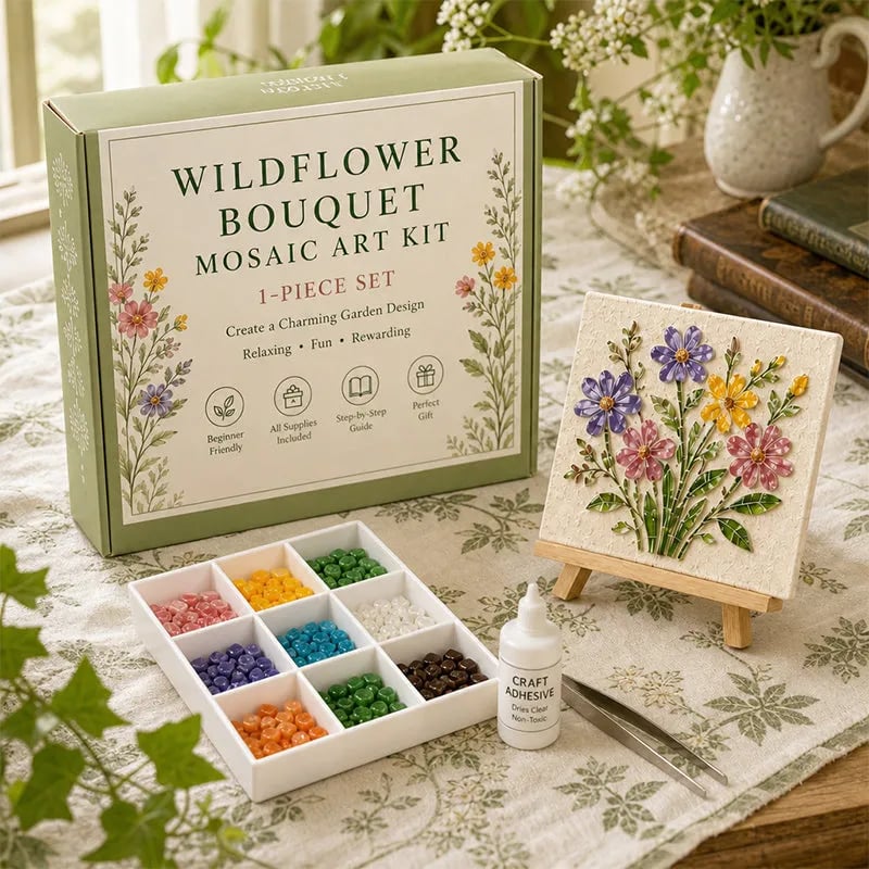 🌿 Watering Can Mosaic Art Kit | Beginner-Friendly Floral DIY Craft with Vibrant Mosaic Beads & Sturdy Display Base ✨
