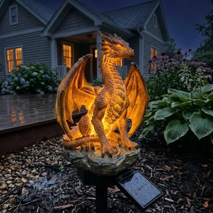 Solar Dragon Garden Statue Light – Golden Ember Fantasy Outdoor Decor