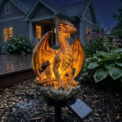 Solar Dragon Garden Statue Light – Golden Ember Fantasy Outdoor Decor