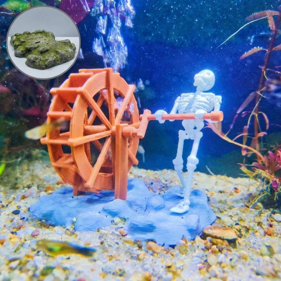 💀Action Skeleton Aquarium Ornament — Air-Driven Moving Skeleton Fish Tank Bubbler Decoration for Fresh & Saltwater Aquariums