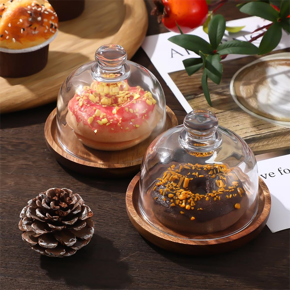 🍰 Mini Glass Dessert Dome with Wooden Base