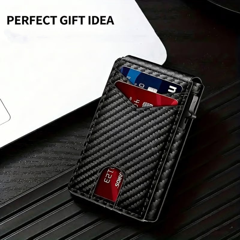 💥🎁 Slim Wallet for Men with Pop-Up Aluminum Case, RFID Blocking  Minimalist Leather Bifold Card Holder