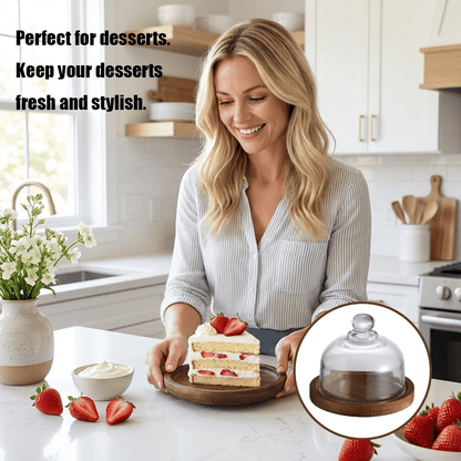 🍰 Mini Glass Dessert Dome with Wooden Base