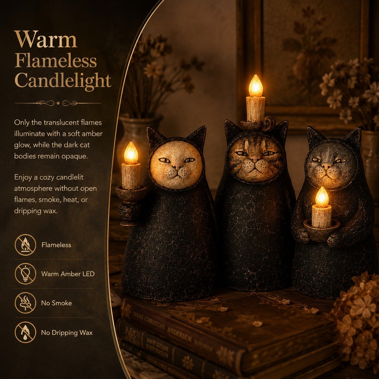 Mysterious Hooded Cat Candlelight Figurine