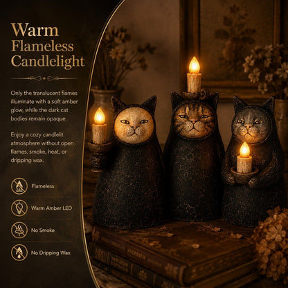 Mysterious Hooded Cat Candlelight Figurine