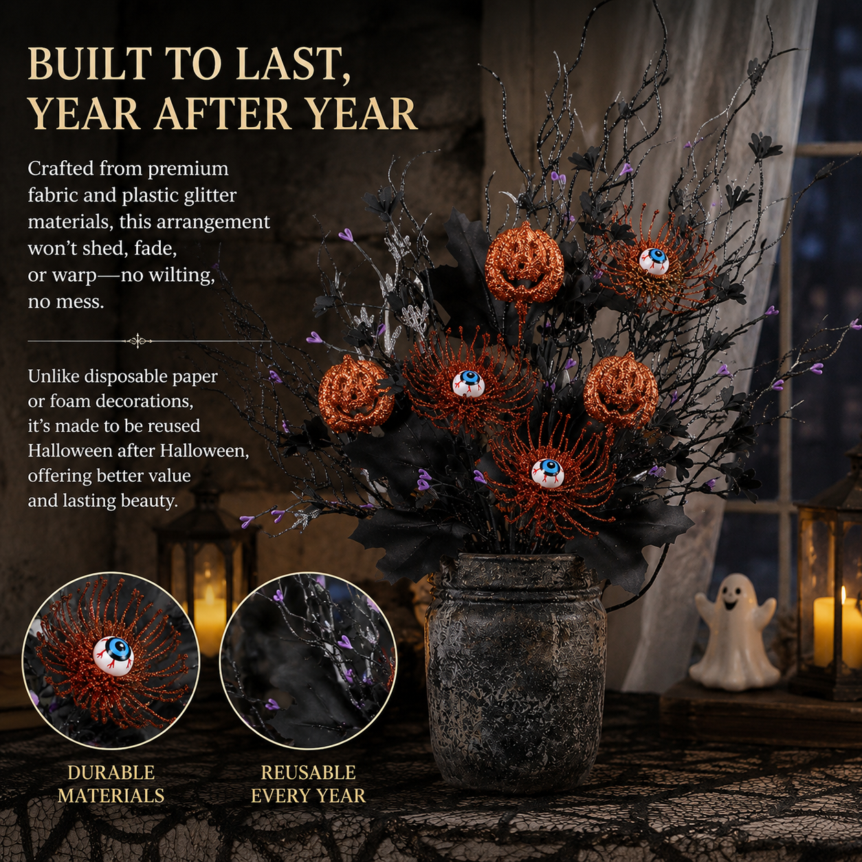 👻Halloween Eyeball Pumpkin Branch Ornaments, Creative Gothic Floral Decorations