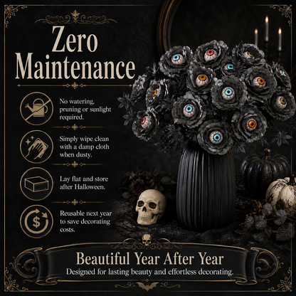 👁️Halloween Eyeball Black Rose Bouquet, Spooky Artificial Flower Arrangement, Gothic Halloween Table Decor