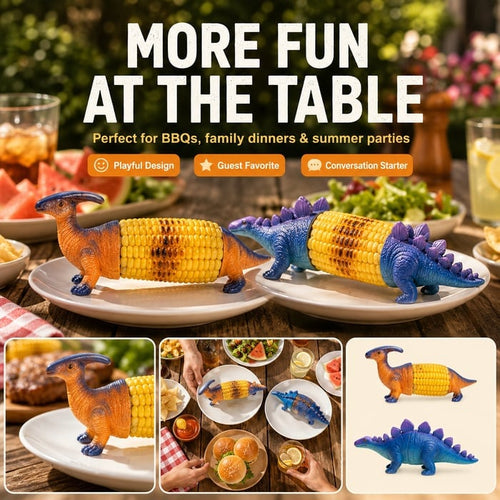 Dinosaur Corn Holders for Corn On The Cob - Funny Corn Cob Holder for Kids and Adults with Stainless Steel Prongs