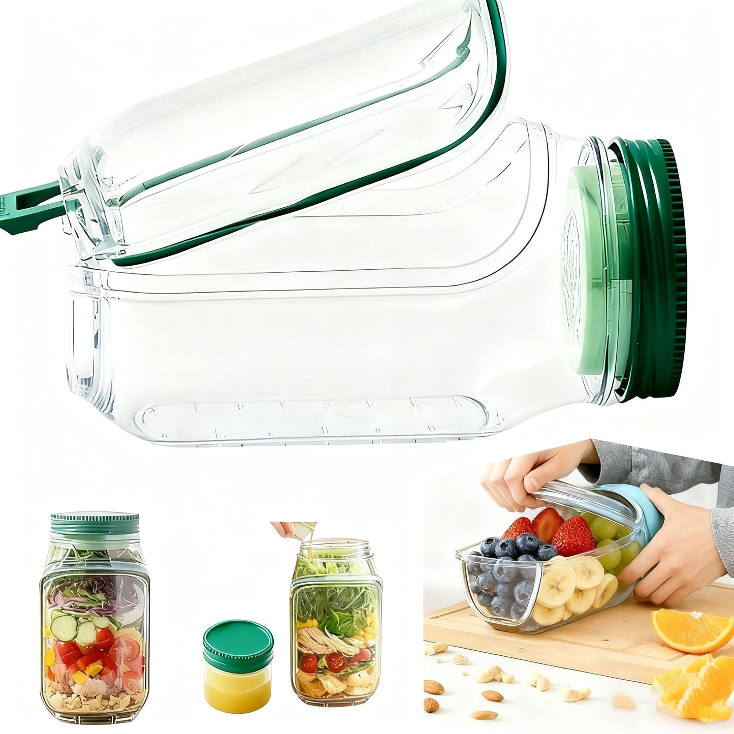 Hot Sale 60% OFF Salad Pod – Leakproof Mason Jar Style Salad Container with Side Hatch Bowl Design