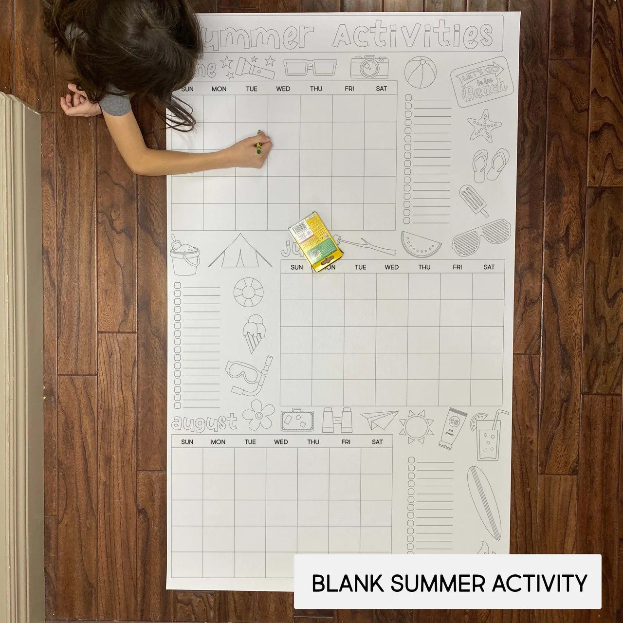 ☀️ Giant Summer Activity Calendar Coloring Poster | 30×50 Inch Family Summer Planner