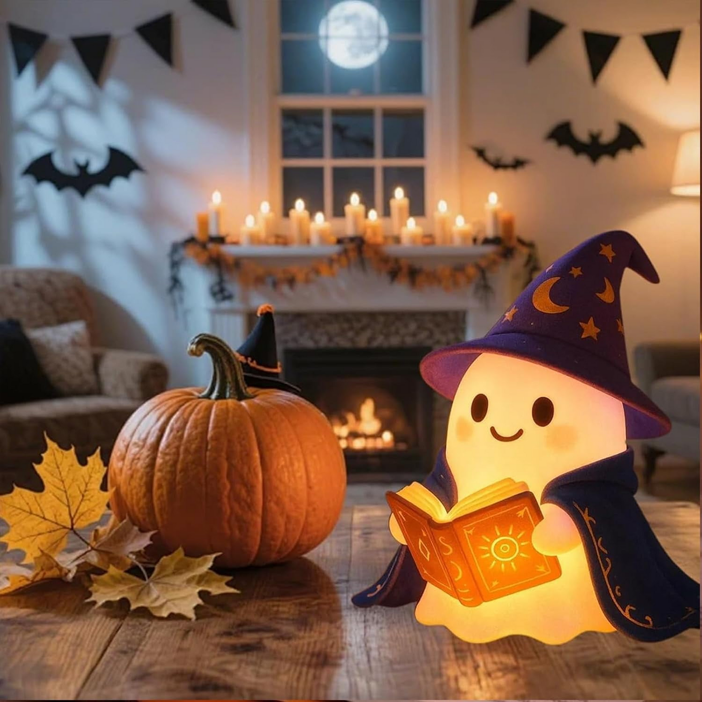 👻Wizard Reading Ghost LED Night Light Resin Cute Desk Lamp Portable Hallowee