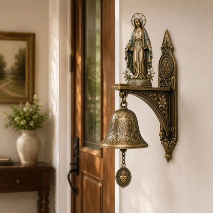 ✨ Our Lady of Grace Bronze Miraculous Medal Wall Bell | 🙏Catholic Religious Home & Garden Decor"