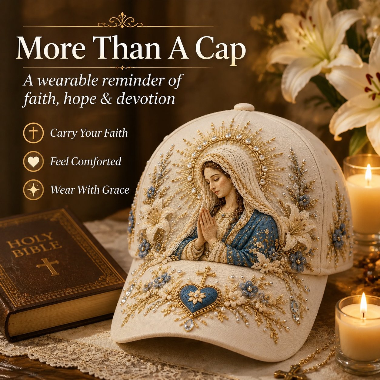 🔥 HOT SALE 49% OFF - ❤️ Sacred Faith Embroidered Baseball Cap | 3D Raised Christian Design, Unisex Comfortable Adjustable Hat for Church, Outdoor Walks & Daily Wear ✝️✨