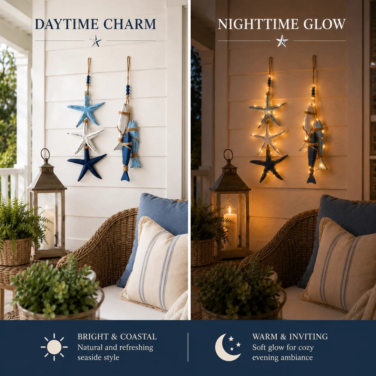 ⭐2026 HOT SALE🐟🌊Lighted Coastal Wooden Starfish & Fish Hanging Decor