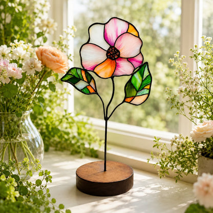 🌸Handmade Stained Glass Flower Freestanding Window Decor