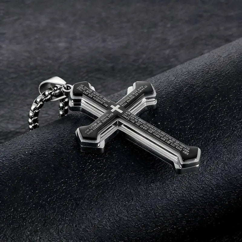 ✝️ Wear Your Faith, Not Just a Necklace – Engraved Bible Verse Cross in Stainless Steel
