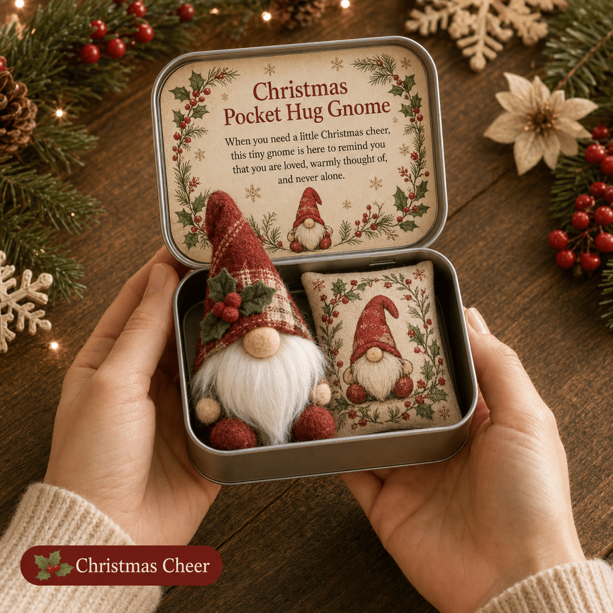 🔥 HOT SALE 49% OFF – 💌 Pocket Hug Gnome Comfort Gift Tin | Mini Plush Keepsake with Heartfelt Message, Matching Cushion & Protective Metal Case 🧸✨
