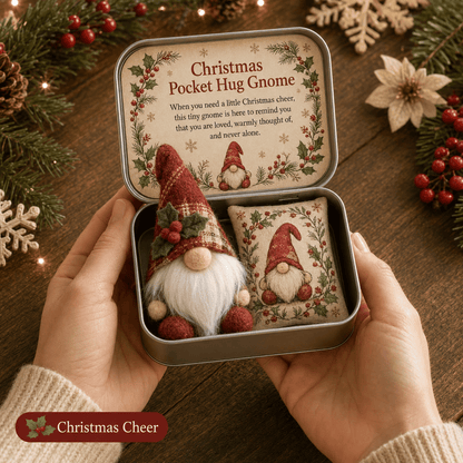 🔥 HOT SALE 49% OFF – 💌 Pocket Hug Gnome Comfort Gift Tin | Mini Plush Keepsake with Heartfelt Message, Matching Cushion & Protective Metal Case 🧸✨