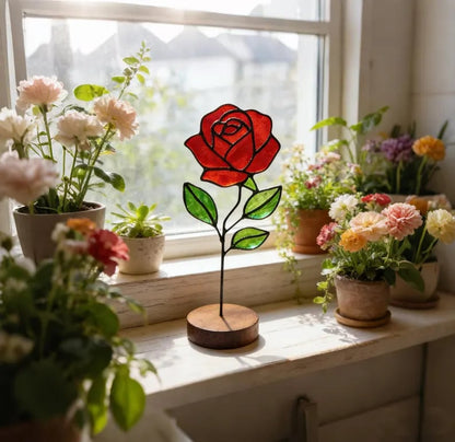 🌸Handmade Stained Glass Flower Freestanding Window Decor